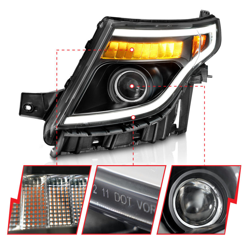 ANZO Projector Headlights for 2011-2015 Ford Explorer, showcasing sleek design and advanced lighting technology.