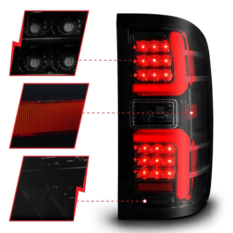 ANZO LED Taillight assembly for Chevrolet Silverado 2500 HD/3500 HD featuring clear lens and black housing.