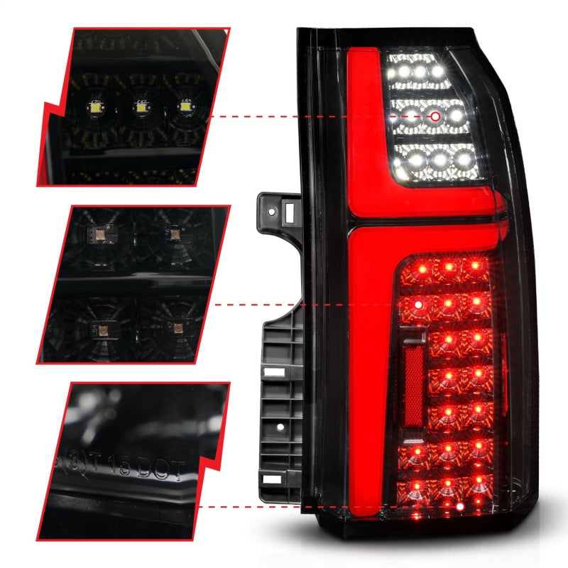 ANZO Sequential LED Tube Taillights in Black for 2015-2020 Chevrolet Tahoe, showcasing modern design and enhanced visibility.