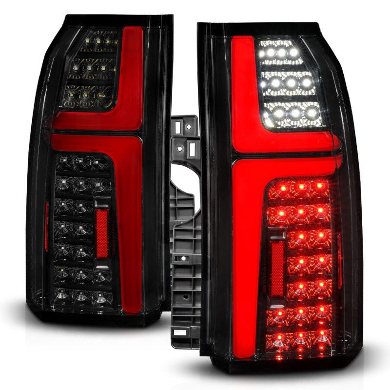 ANZO Sequential LED Tube Taillights in Black for 2015-2020 Chevrolet Tahoe, showcasing modern design and enhanced visibility.