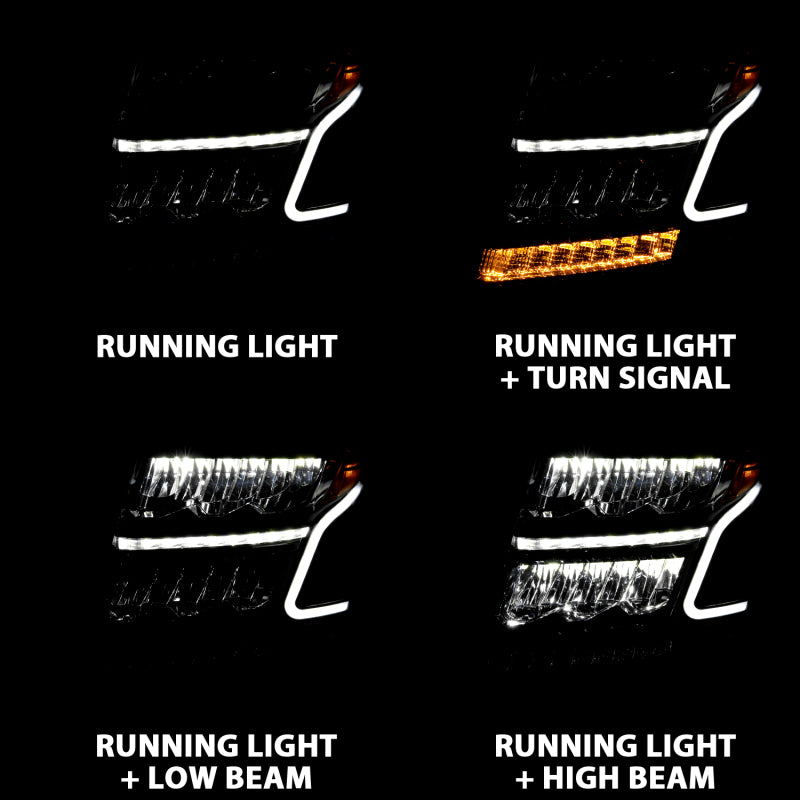 ANZO LED Light Bar Style Headlights for 2015-2020 Chevy Tahoe/Suburban with black housing and clear lens.