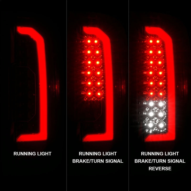 ANZO Full LED Taillights for GMC Canyon with red lightbar and black housing, showcasing modern design and bright illumination.