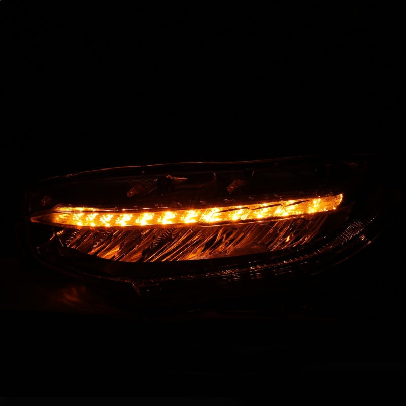 ANZO 16-17 Honda Civic projector headlights in black with amber accents, showcasing a modern plank style design.