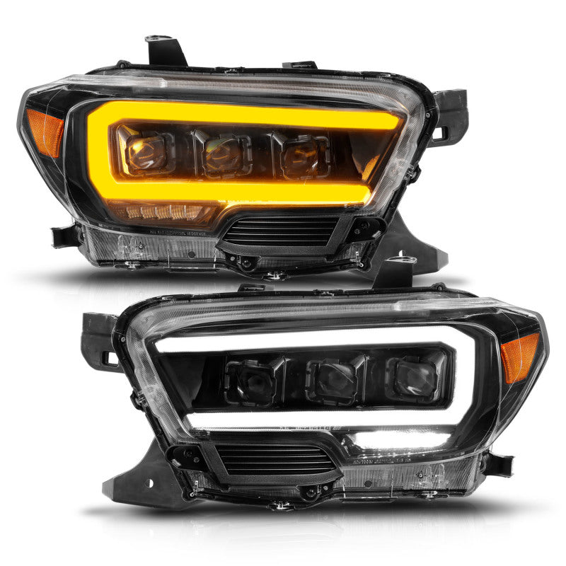 ANZO 16-22 Toyota Tacoma LED Projector Headlights featuring a sleek design and integrated light bar sequence.