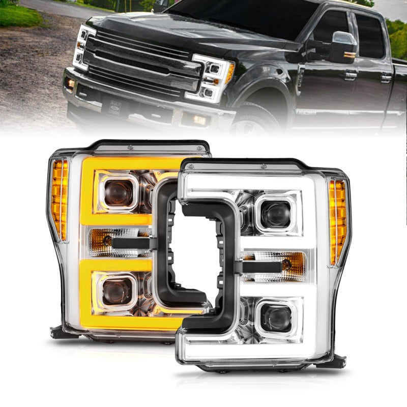 ANZO LED Projector Headlights for 2017-2019 Ford F-250/350/450 Super Duty, showcasing modern design and bright LED technology.