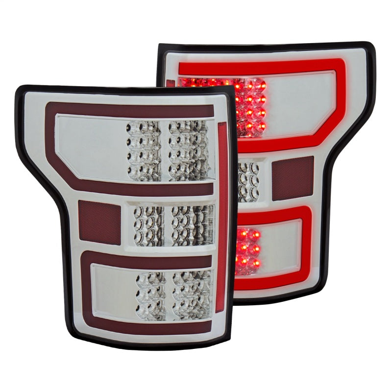 ANZO 18-19 Ford F-150 LED taillights with chrome housing, designed for enhanced visibility and style.