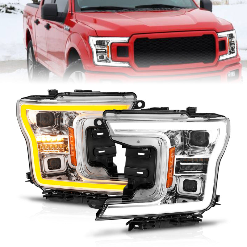 ANZO Full LED Projector Headlights for 2018-2020 Ford F-150, featuring clear lens and black housing.