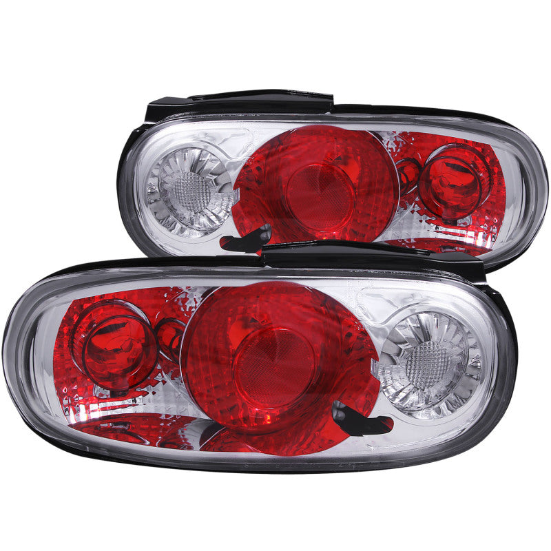 ANZO Chrome Taillights for 1990-1997 Mazda Miata, featuring clear lens and chrome housing for enhanced visibility and style.