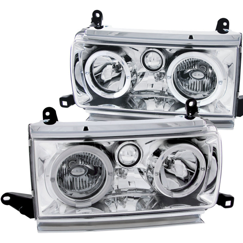 ANZO Crystal Headlights for 1991-1994 Toyota Land Cruiser with Halo Chrome, featuring clear lens and chrome housing.