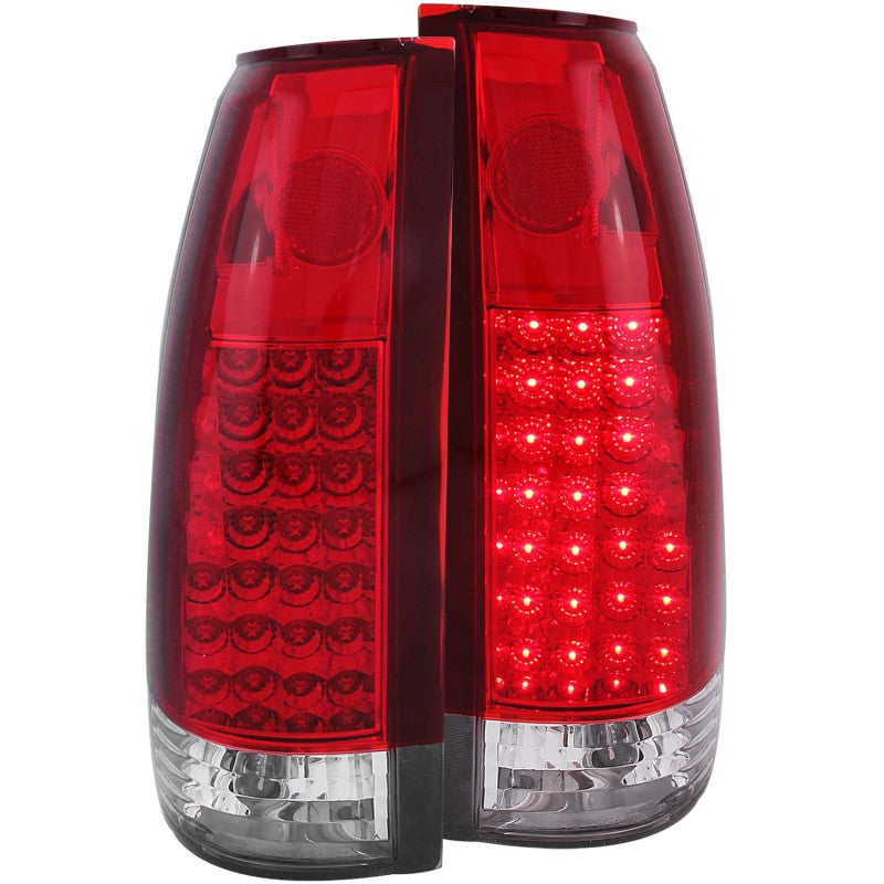 ANZO LED Taillights for 1999-2000 Cadillac Escalade featuring red and clear lens design.