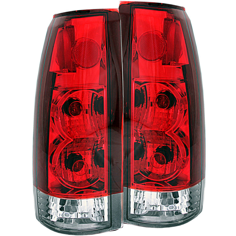 ANZO 1999-2000 Cadillac Escalade taillights featuring a red and clear lens design, enhancing vehicle visibility and style.