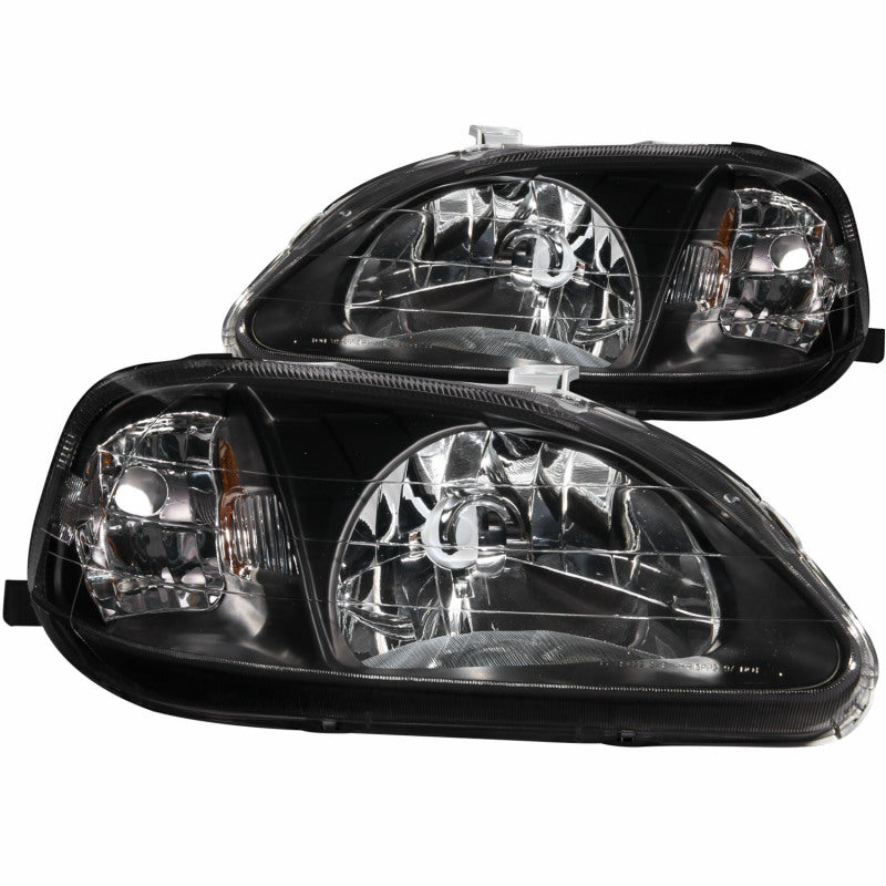 ANZO 1999-2000 Honda Civic Crystal Headlights with clear lens and black housing, designed for improved visibility and style.