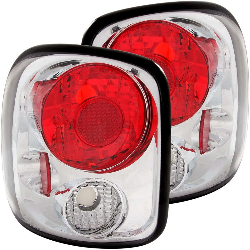 ANZO 1999-2004 Chevrolet Silverado Chrome Taillights with clear lens and chrome housing, designed for easy installation.