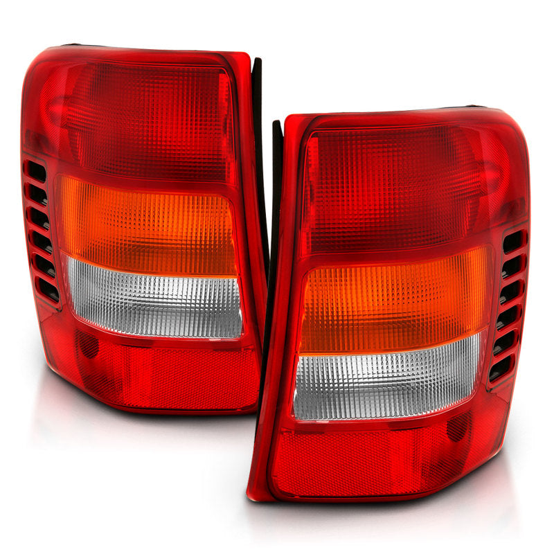 ANZO 1999-2004 Jeep Grand Cherokee taillight with red and clear lens, designed for enhanced visibility and style.