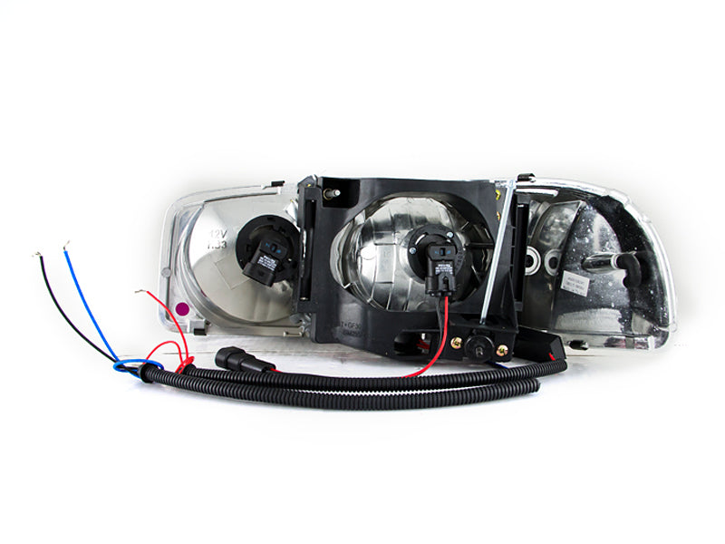 ANZO 1999-2006 GMC Sierra 1500 Crystal Headlights with Halo and LED, featuring clear lens and black housing for enhanced visibility and style.