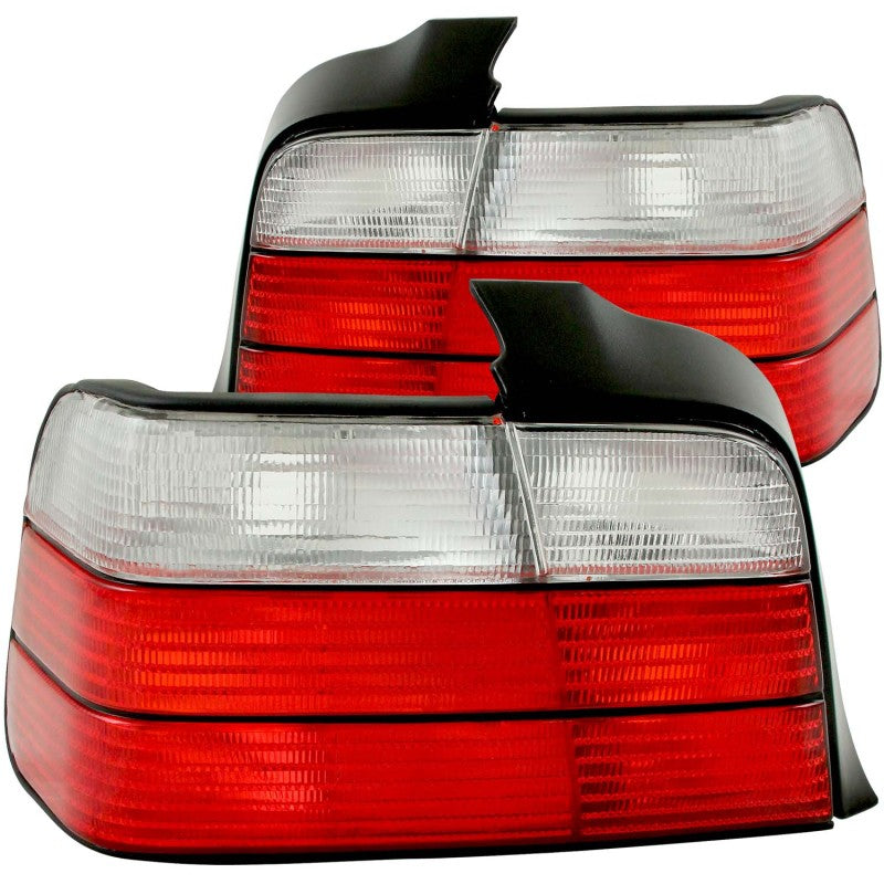 ANZO Red/Clear Taillights for 1992-1998 BMW 3 Series E36, showcasing sleek design and quality construction.