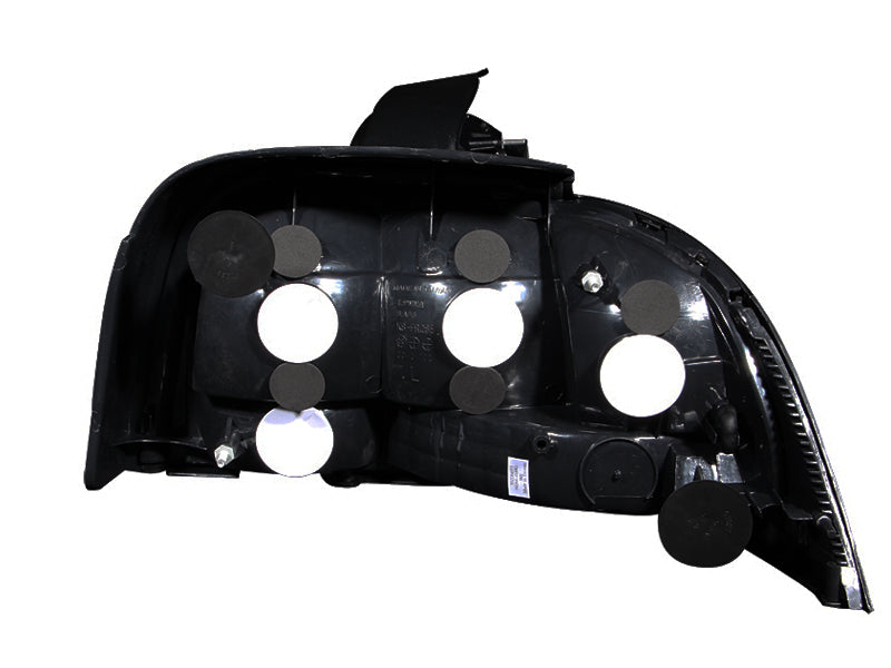 ANZO 1994-1998 Ford Mustang taillights with black housing and clear lens, designed for easy installation and improved vehicle appearance.