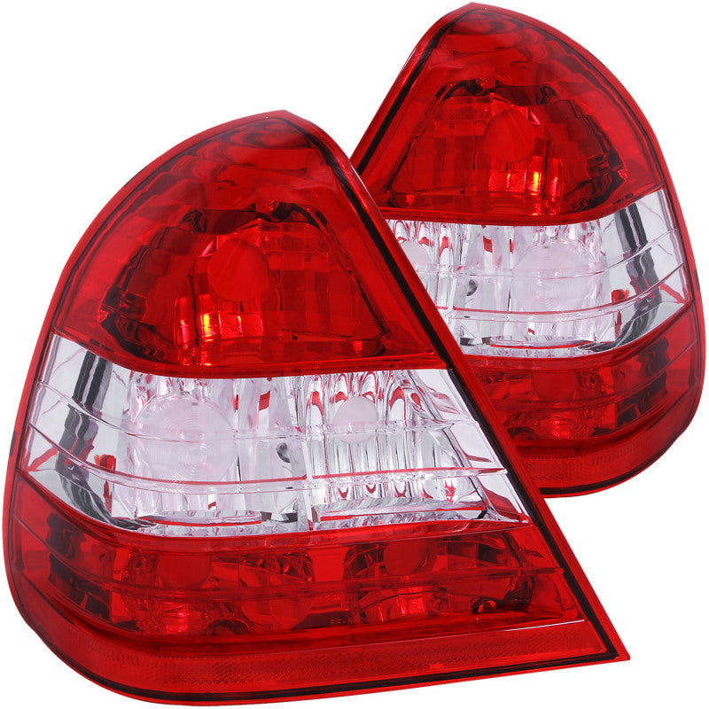 ANZO 1994-2000 Mercedes Benz C Class W202 taillights featuring a red and clear lens design, enhancing vehicle appearance and safety.