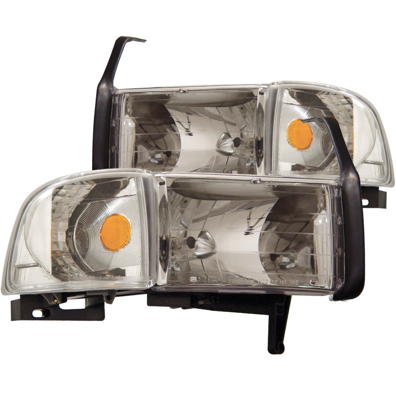 ANZO 1994-2001 Dodge Ram Crystal Headlights with chrome housing and clear lens, designed for improved visibility and style.