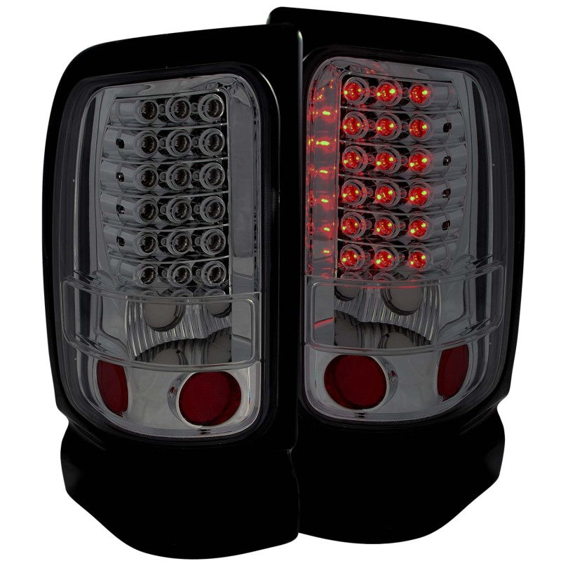 ANZO 1994-2001 Dodge Ram LED Taillights with smoke lens, showcasing modern design and enhanced visibility.