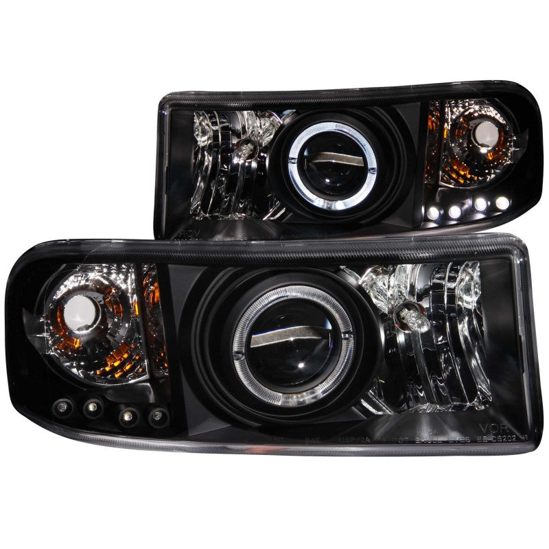 ANZO 1994-2001 Dodge Ram Projector Headlights with Halo Black, featuring clear lens and sleek black housing.