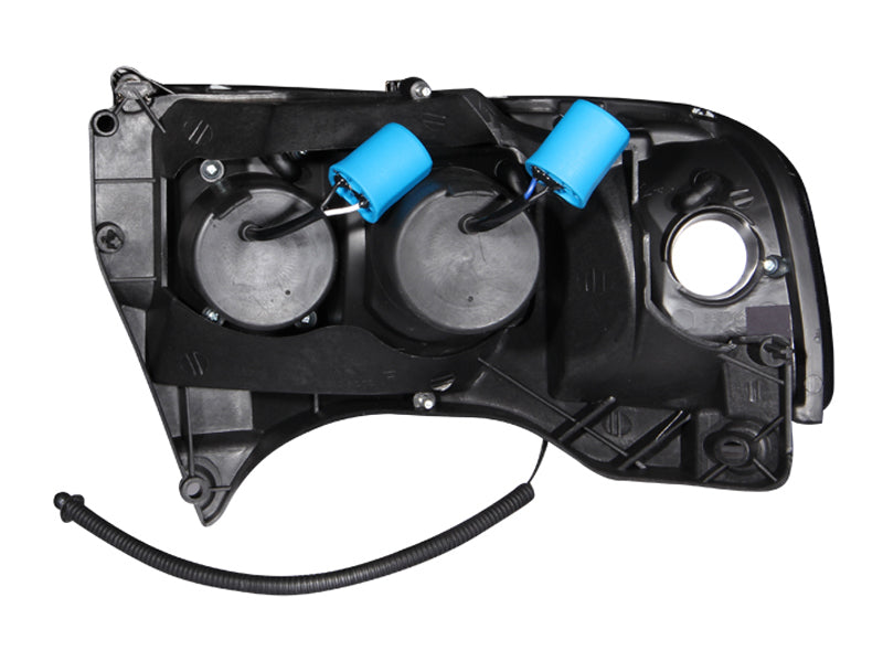 ANZO 1994-2001 Dodge Ram Projector Headlights with Halo Black, featuring clear lens and sleek black housing.