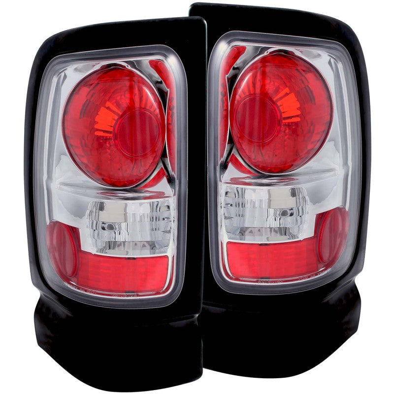 ANZO Chrome Taillights for 1994-2001 Dodge Ram, featuring clear lens and chrome housing for enhanced visibility and style.