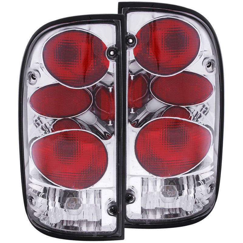 ANZO Chrome Taillights for 1995-2000 Toyota Tacoma, featuring clear lens and chrome housing for enhanced visibility and style.