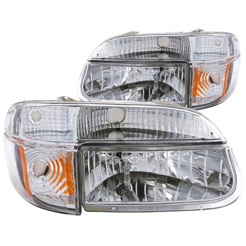 ANZO Crystal Headlights for 1995-2001 Ford Explorer with chrome housing and clear lens, showcasing corner lights.