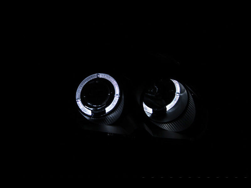 ANZO 1996-1998 Honda Civic projector headlights with halo black housing, showcasing sleek design and clear lens.