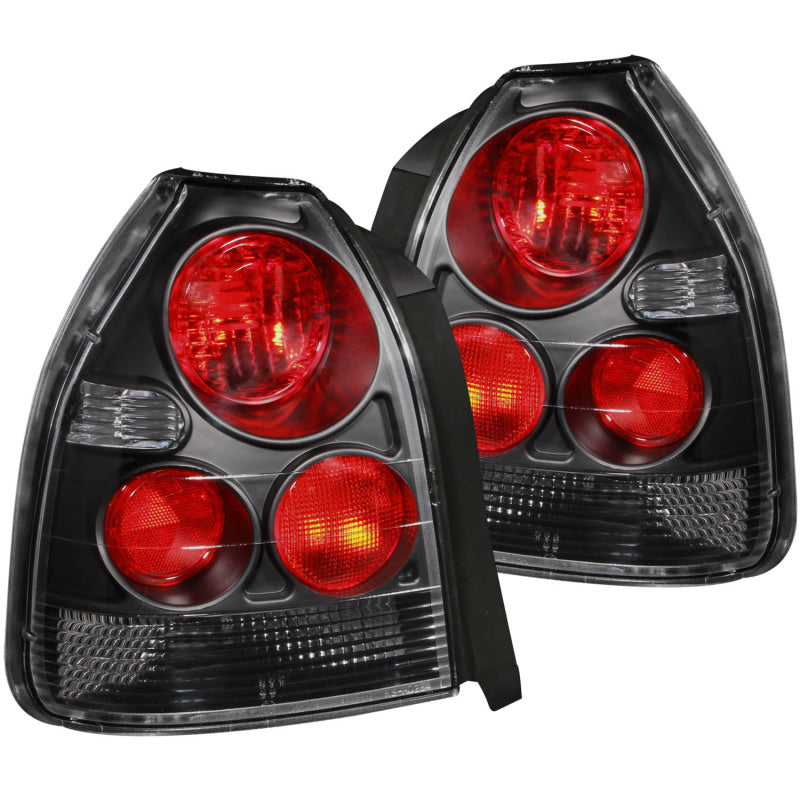 ANZO 1996-2000 Honda Civic taillights featuring a clear lens and black housing, designed for enhanced visibility and style.