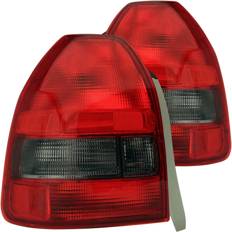 ANZO 1996-2000 Honda Civic Taillights with Red/Smoke lens, showcasing modern design and easy installation features.