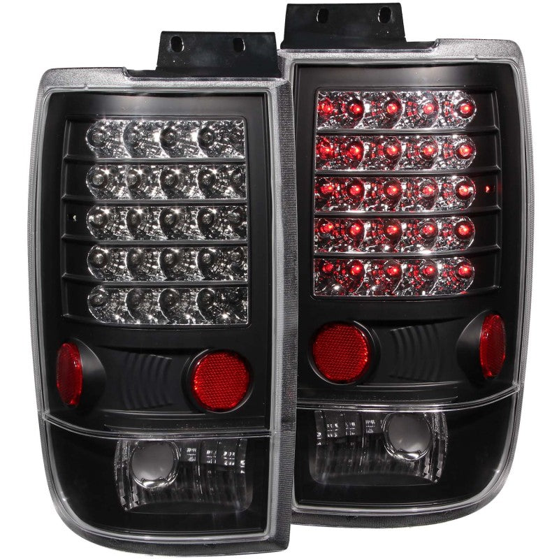 ANZO LED taillights for 1997-2002 Ford Expedition with black housing and clear lens, showcasing modern design and enhanced visibility.