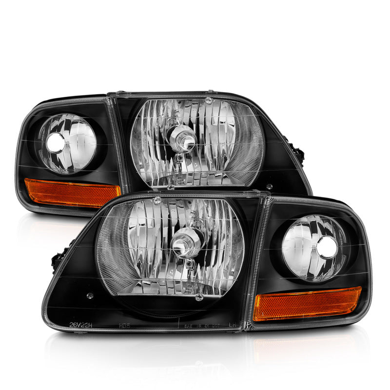 ANZO Crystal Headlight Set for 1997-2003 Ford F150 with clear lens and black housing.