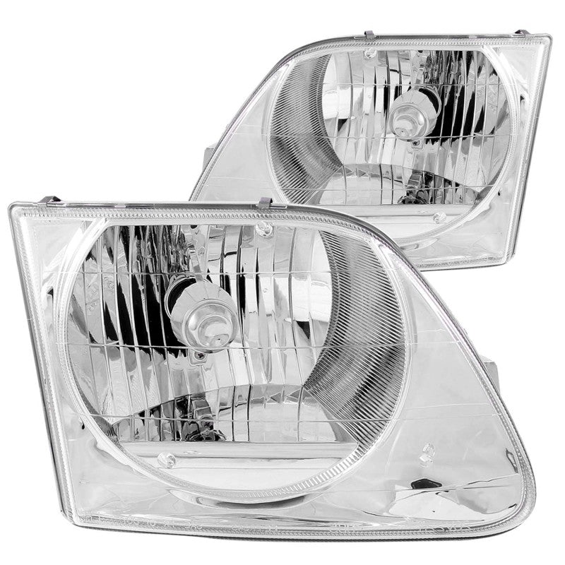 ANZO 1997-2003 Ford F-150 Crystal Headlights with clear lens and chrome housing, showcasing their sleek design and superior visibility.