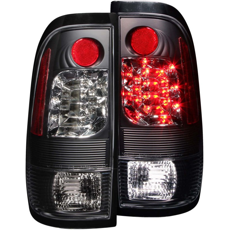 ANZO LED taillights for 1997-2003 Ford F-150, featuring a clear lens and black housing for enhanced visibility and style.