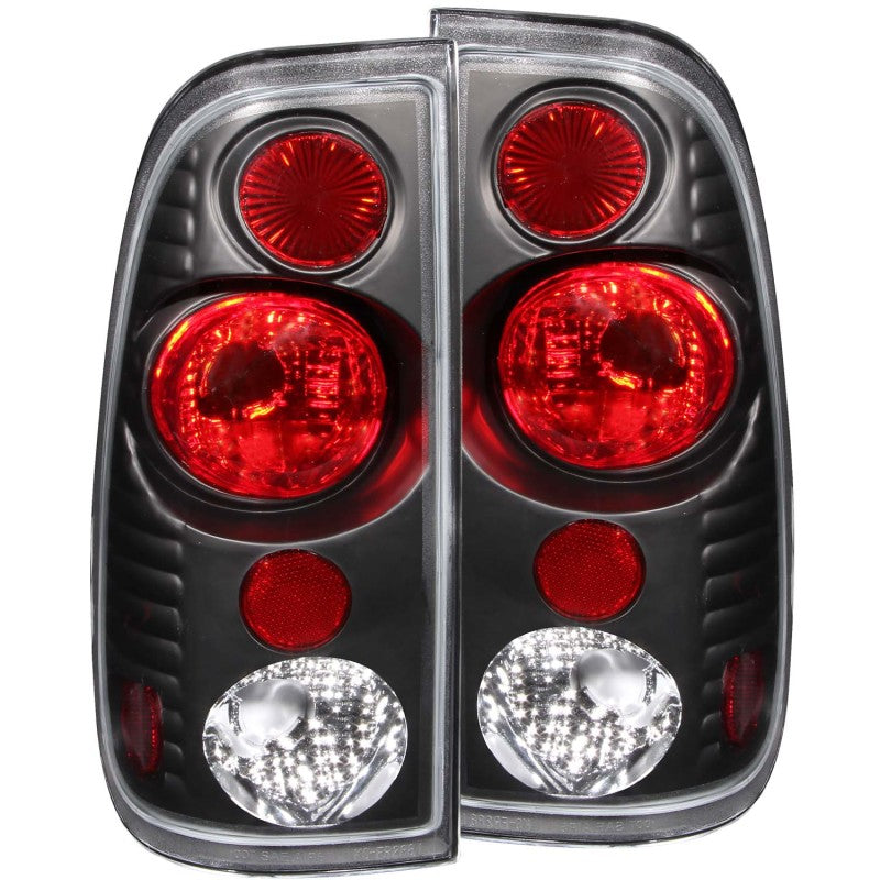 ANZO 1997-2003 Ford F-150 Taillights with black housing and clear lens, showcasing sleek design and modern style.