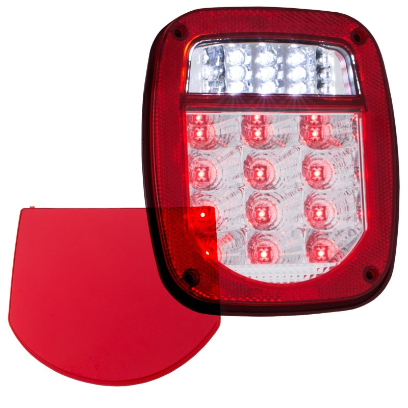 ANZO LED Tail Light Assembly for Jeep Wrangler, featuring red/clear lens and chrome housing, designed for improved visibility and style.