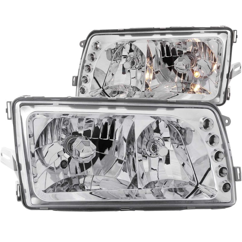 ANZO crystal headlights for 1981-1991 Mercedes Benz S Class W126 with chrome housing and clear lens.