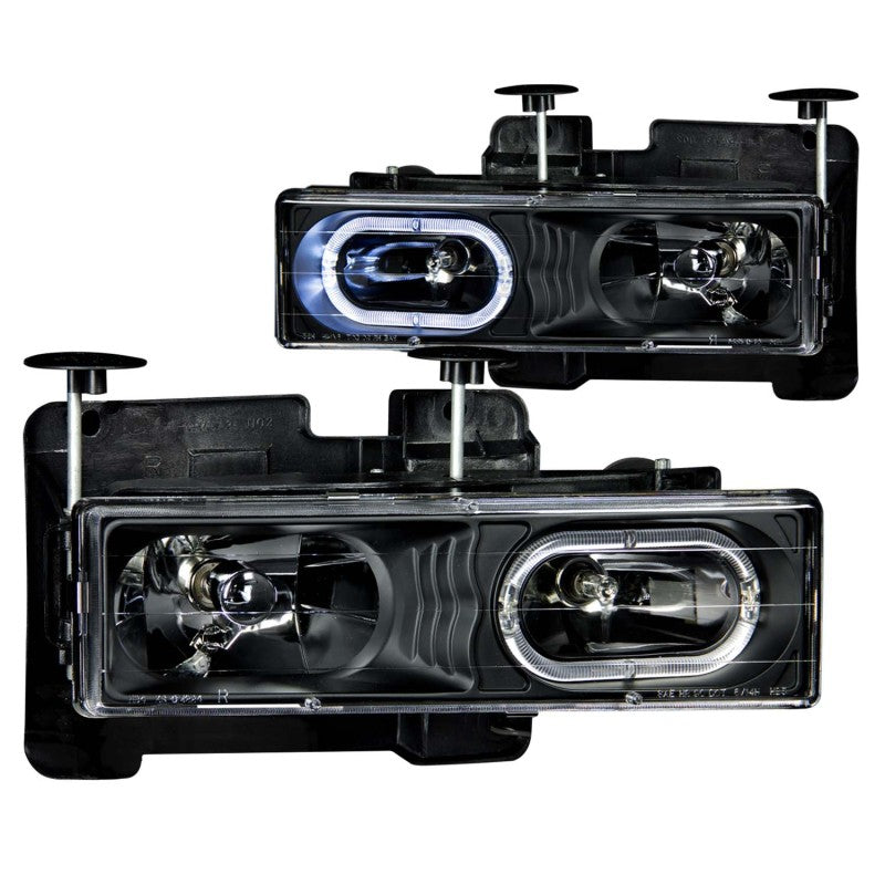 ANZO 1988-1998 Chevrolet C1500 Crystal Headlights featuring black housing and halo design, enhancing vehicle appearance and visibility.