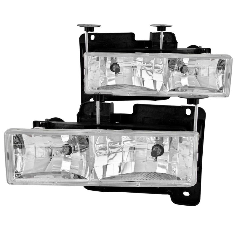 ANZO 1988-1998 Chevrolet C1500 Crystal Headlights with clear lens and chrome housing, showcasing modern design and enhanced visibility.