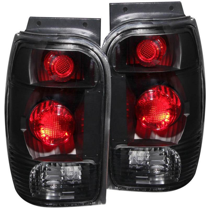 ANZO 1998-2001 Ford Explorer taillights with black housing and clear lens, showcasing a modern design for enhanced vehicle appearance.