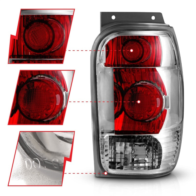 ANZO Chrome Taillights for 1998-2001 Ford Explorer, featuring clear lens and chrome housing.