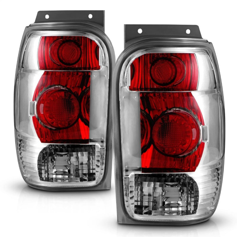 ANZO Chrome Taillights for 1998-2001 Ford Explorer, featuring clear lens and chrome housing.