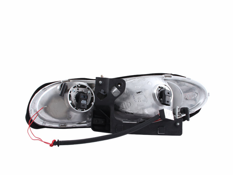 ANZO 1998-2002 Chevrolet Camaro Crystal Headlights with Halo Black, featuring clear lens and black housing for enhanced visibility.