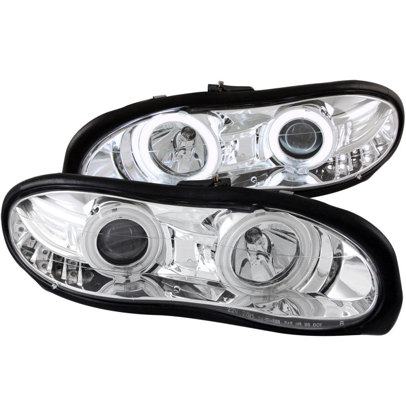 ANZO 1998-2002 Chevrolet Camaro Projector Headlights with Halo Chrome, showcasing clear lens and chrome housing.