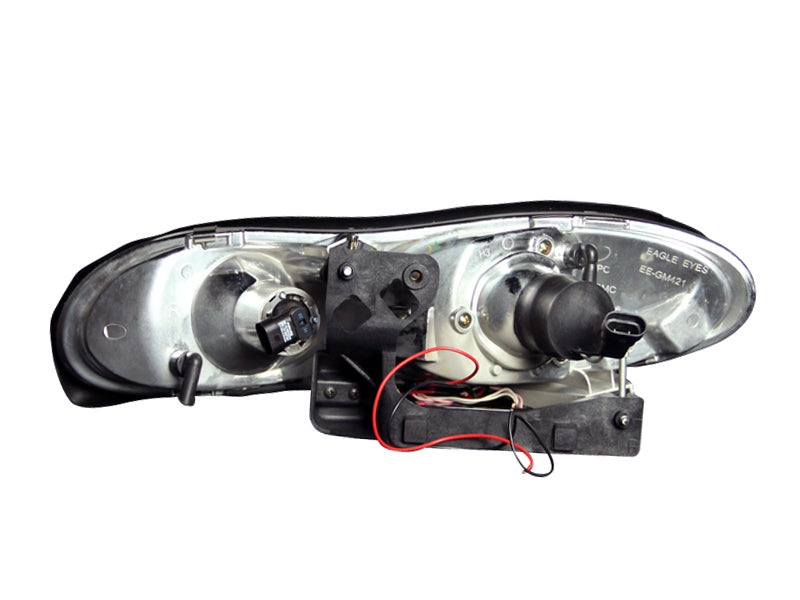 ANZO 1998-2002 Chevrolet Camaro Projector Headlights with Halo Chrome, showcasing clear lens and chrome housing.