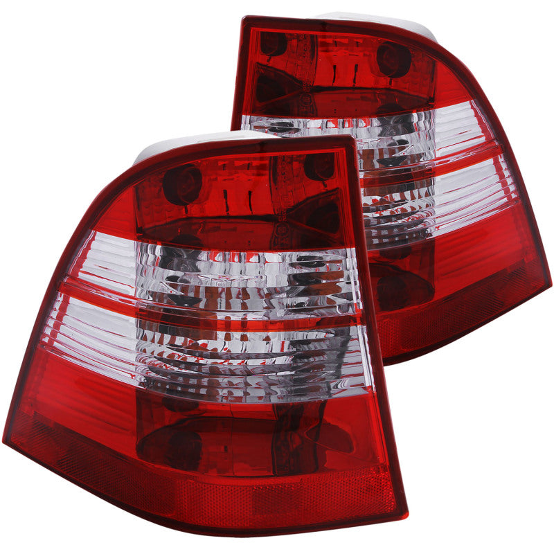 ANZO 1998-2005 Mercedes Benz M Class W163 taillights with chrome housing and clear lens, showcasing stylish design and enhanced visibility.