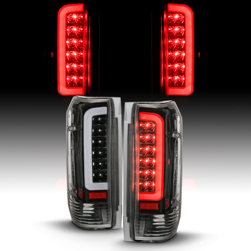 ANZO LED taillights for 1987-1996 Ford F-150 with black housing and clear lens, showcasing modern design and enhanced visibility.