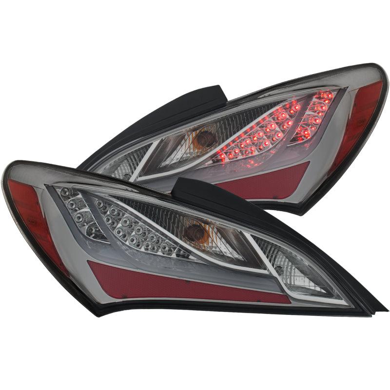 ANZO LED taillights for 2010-2013 Hyundai Genesis Coupe in smoke finish, showcasing modern design and enhanced visibility.